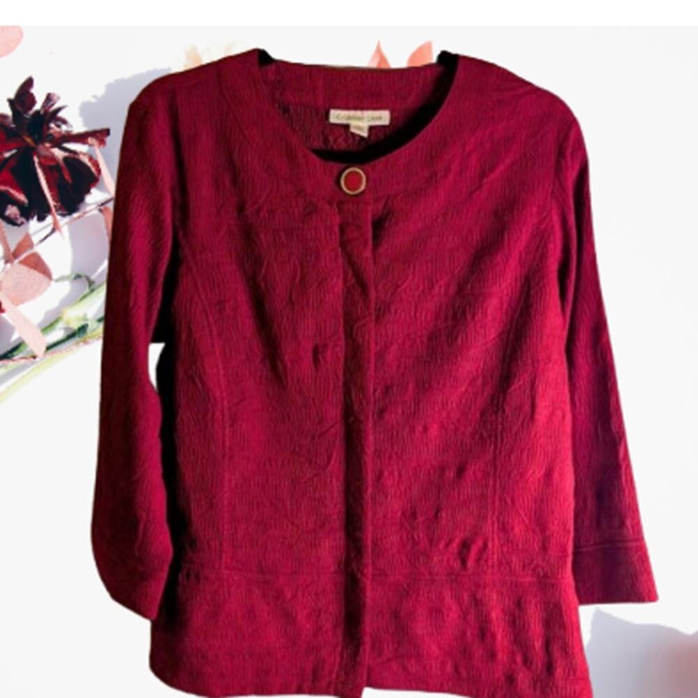 Coldwater Creek 14 red button down front hidden buttons long sleeve blazer.